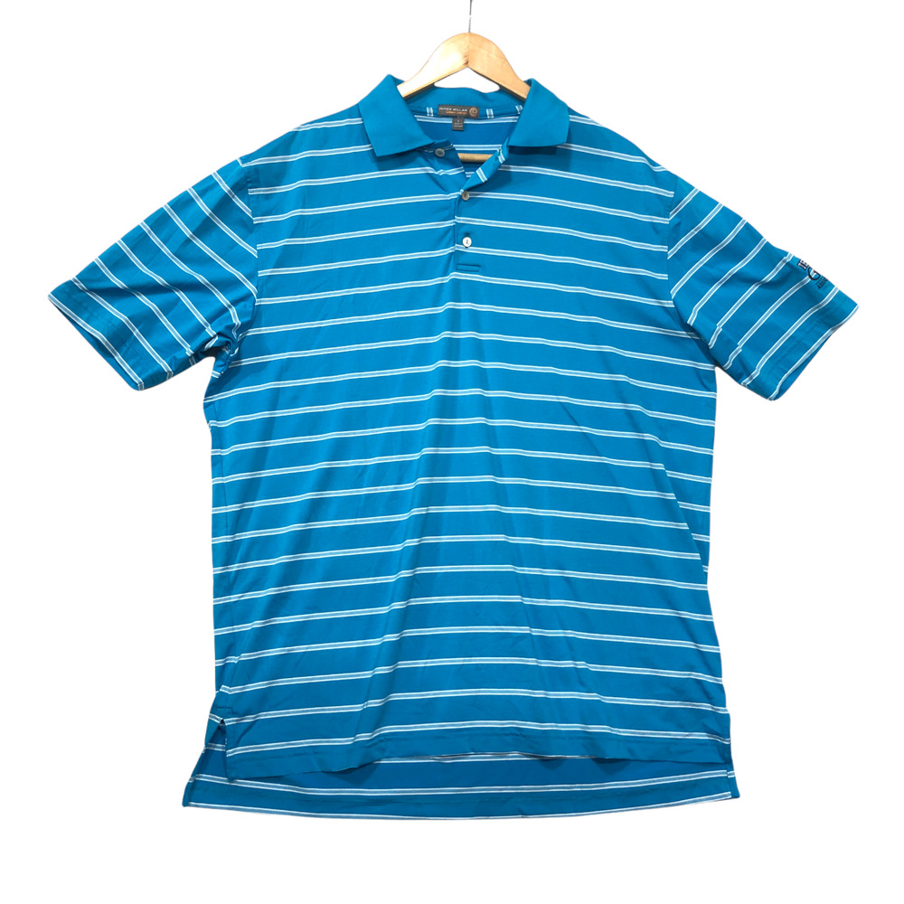 Peter Millar Summer Comfort Golf Polo Shirt Mens Size L Blue Striped Texas Golf